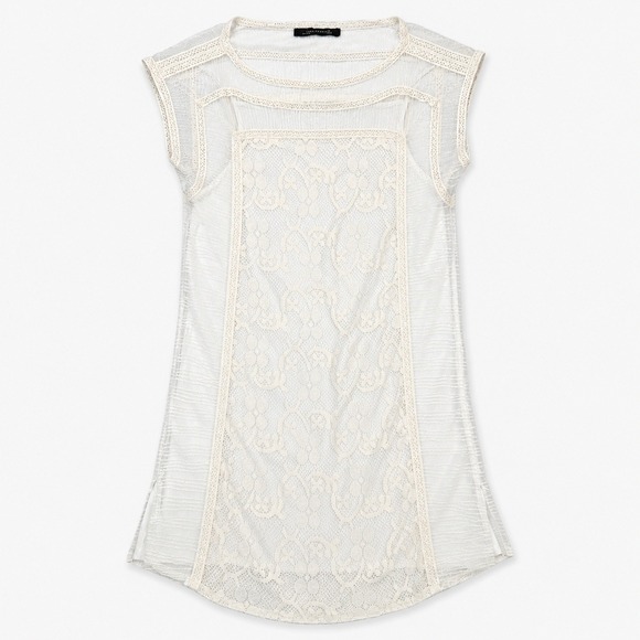 Zara Dresses & Skirts - Zara Woman Lace Shift Mini Dress Women's L Ivory Sheer Layered Bridal Coquette